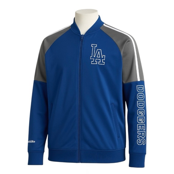 Mitchell & Ness Los Angeles Dodgers Jacket Blue Gray White Stripe Men’s 2XL - Picture 1 of 3